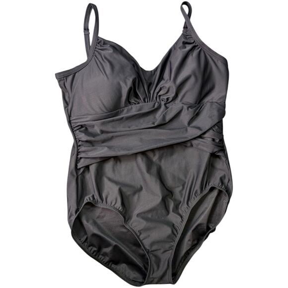 Lands' End One SlenderSuit One Piece Swimsuit 18 Black Ruched Tummy Control Swim - Picture 1 of 10
